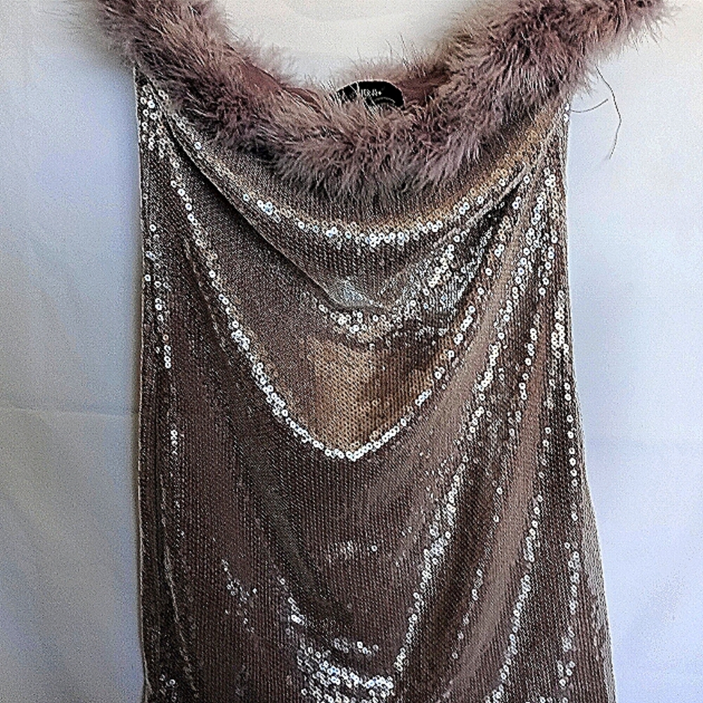 Forever 21 Silver Sequin Dress with Faux Fur Trim